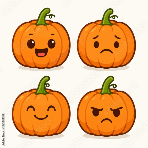 Four pumpkin emojis showing different emotions