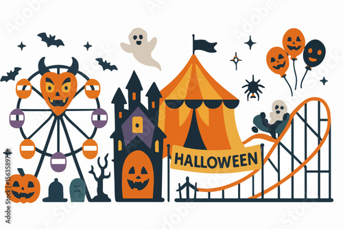 Halloween amusement park flat icons