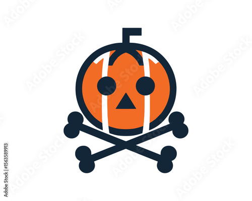 Halloween pumpkin skull and crossbones icon