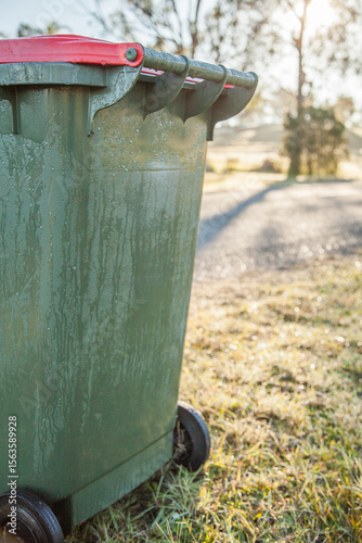 Garbage bin on the roadside early in the morning