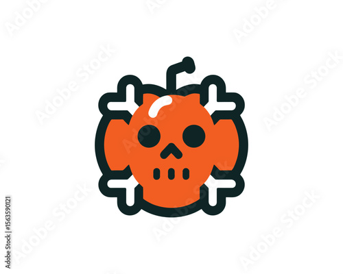 Halloween pumpkin skull icon with crossbones
