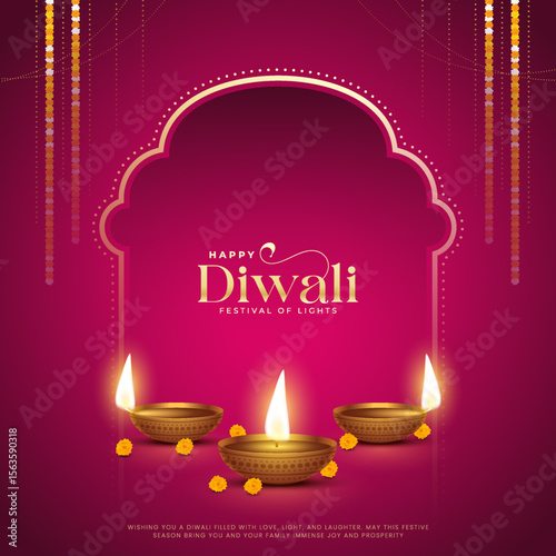 Happy Diwali - festival of lights colorful poster template design with decorative diya lamp. vector illustration.  Indian festival of lights Happy Diwali, holiday Background, Diwali celebration.