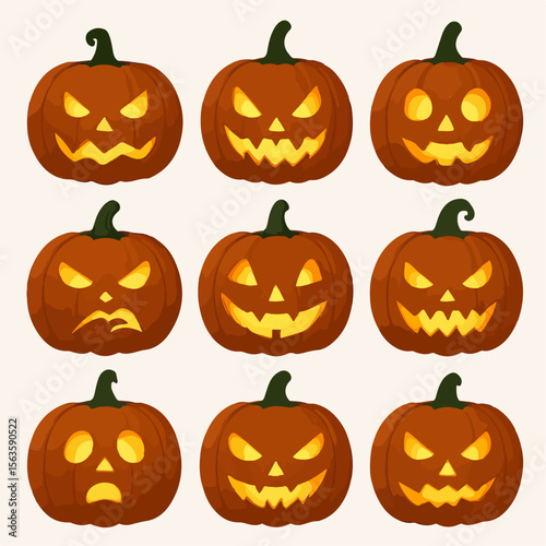 Halloween pumpkins jack o lanterns set