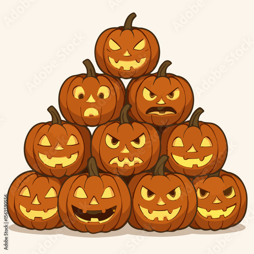 Halloween pumpkins pile cartoon faces