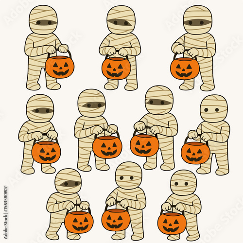 Mummy Kids Trick or Treating Halloween