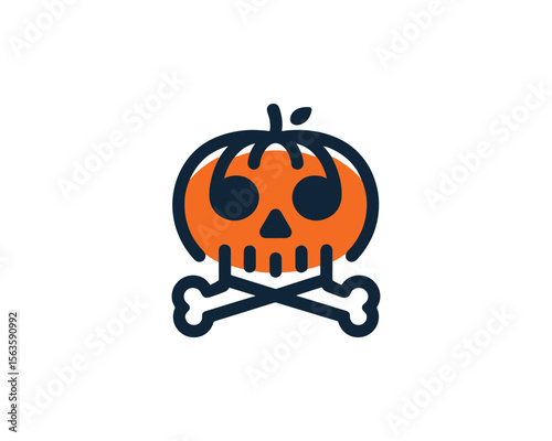 Halloween pumpkin skull and crossbones icon