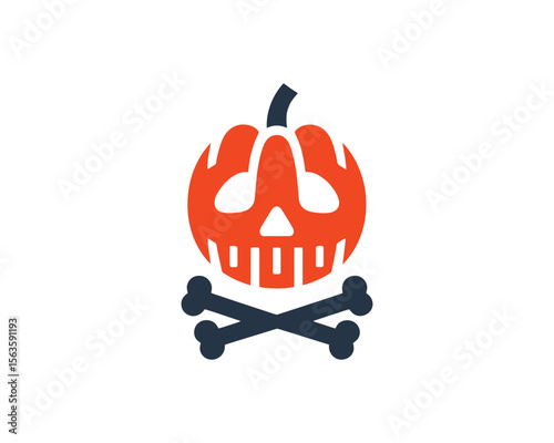 Scary halloween pumpkin with crossbones icon