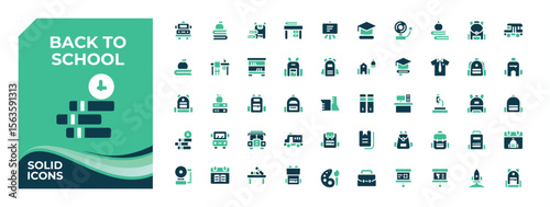 Back To School colorful solid icon set. Contains such symbols as diploma, book, student, class, education, study and more. Simple filled vector icons. Education solid icon set. Vector collection.