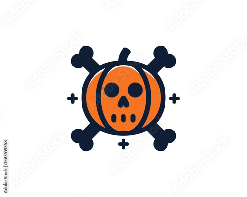Halloween pumpkin skull and crossbones icon