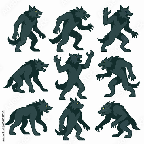 Werewolf character poses set