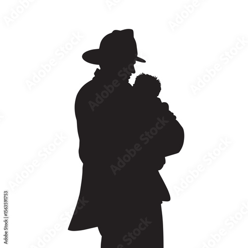 Black Silhouette Vector of Firefighter Carrying Child to Safety in Emergency Rescue Scene on White Background Full HD
