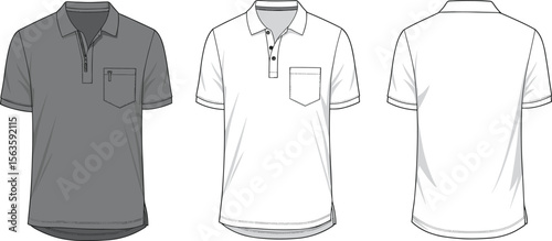 Modern Polo Shirt Design Sketches: Front, Back, and Side Views for Fashion Illustration