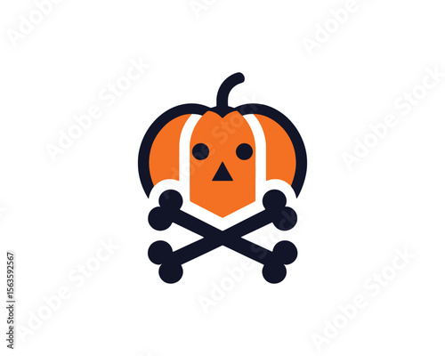 Halloween pumpkin skull and crossbones icon