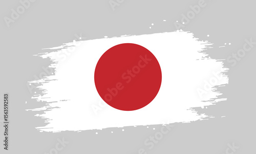 Grunge-style Japan flag illustration with a red sun on a white brush stroke background over a gray canvas. Ideal for educational, travel, cultural, or graphic design projects.