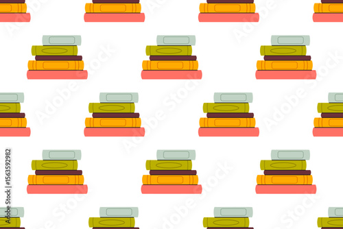 Seamless educational background with stacks of green, red and yellow books