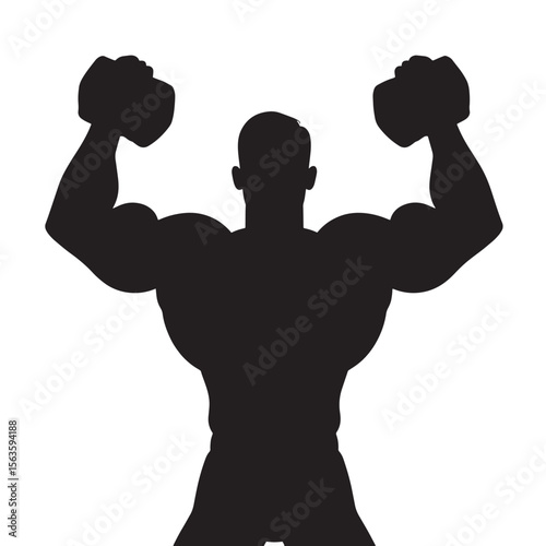 Black Silhouette Vector of Man Lifting Dumbbells During Gym Workout for Fitness and Strength Training on White Background Full Ultra HD
