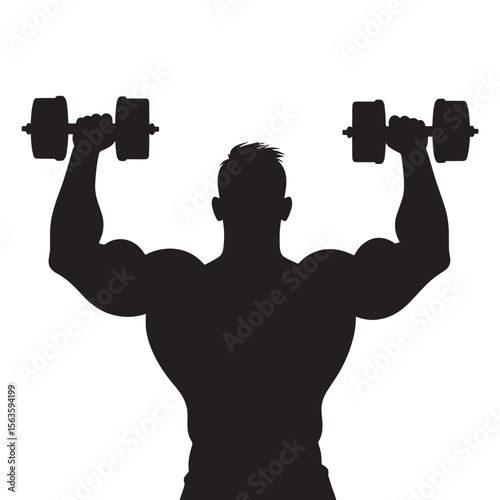 Black Silhouette Vector of Man Lifting Dumbbells During Gym Workout for Fitness and Strength Training on White Background Full Ultra HD