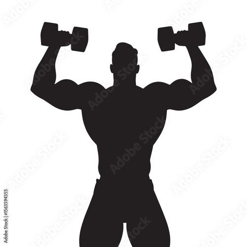 Black Silhouette Vector of Man Lifting Dumbbells During Gym Workout for Fitness and Strength Training on White Background Full Ultra HD