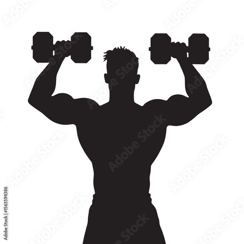 Black Silhouette Vector of Man Lifting Dumbbells During Gym Workout for Fitness and Strength Training on White Background Full Ultra HD