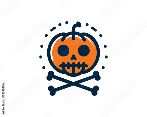 Halloween pumpkin skull and crossbones icon