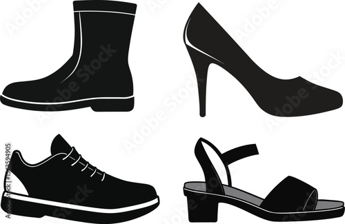 Different types of footwears silhouette vectors