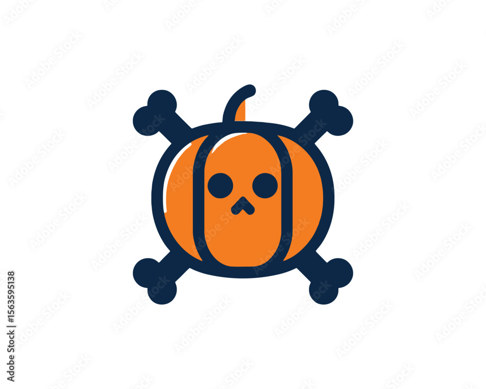 Fototapeta premium Cute halloween pumpkin with crossbones icon