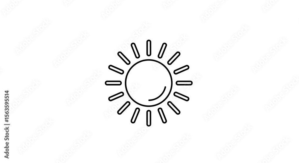 Fototapeta premium Sun with rays icon in black outline style on white background