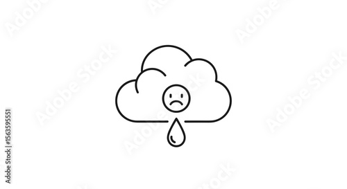 Sad cloud with raindrop icon in black outline style