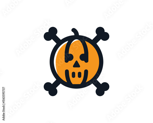 Pumpkin skull and crossbones halloween icon