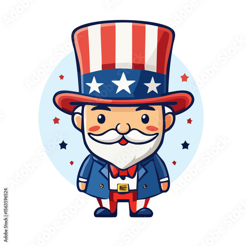 Cute Cartoon 4th of July Uncle Sam Icon Isolated on a transparent Background