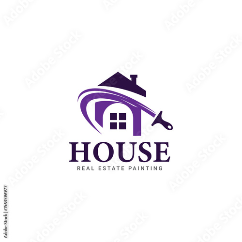 Abstract painting logo design, paint brush with house concept	