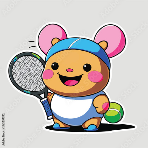 Chibi Cartoon Character Playing Tennis Cute Vector