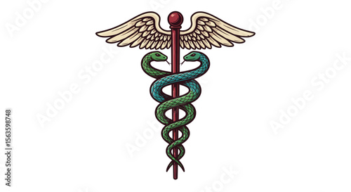Caduceus symbol with snakes and wings - medical vector illustration for healthcare designs
