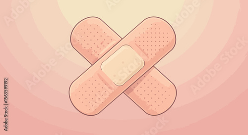 Crossed bandages vector illustration - medical and health care design in soft pastel colors