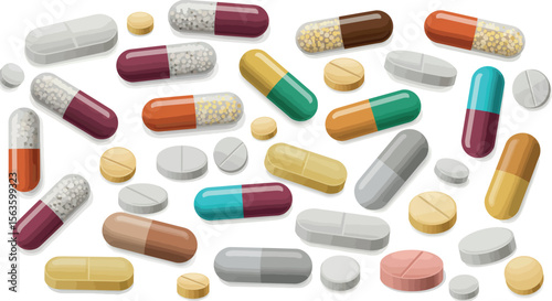 Colorful capsule and tablet vector illustration for medical and pharmaceutical design