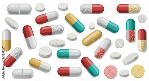 Colorful pills and capsules vector illustration for medical and pharmaceutical design