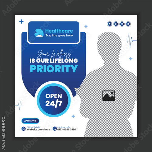 Medical and hospital services social media post banner design, Clinic and doctor appointment Facebook and Instagram post template 