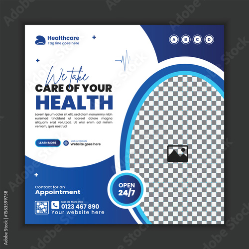 Medical and hospital services social media post banner design, Clinic and doctor appointment Facebook and Instagram post template 