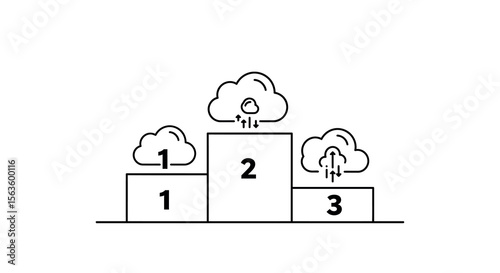 Cloud computing achievements vector illustration in minimalist line art for technology design