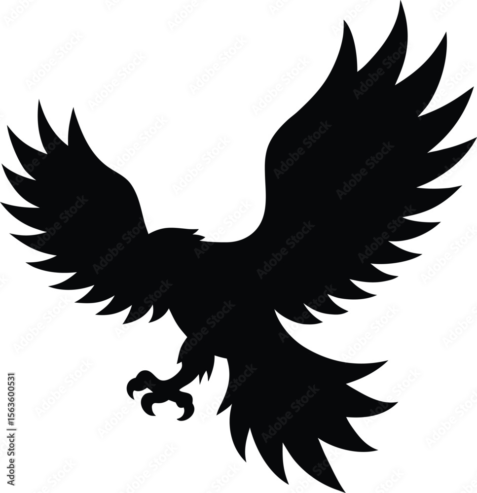 Fototapeta premium Eagle vector illustration in flight with wings spread silhouette flying bird design