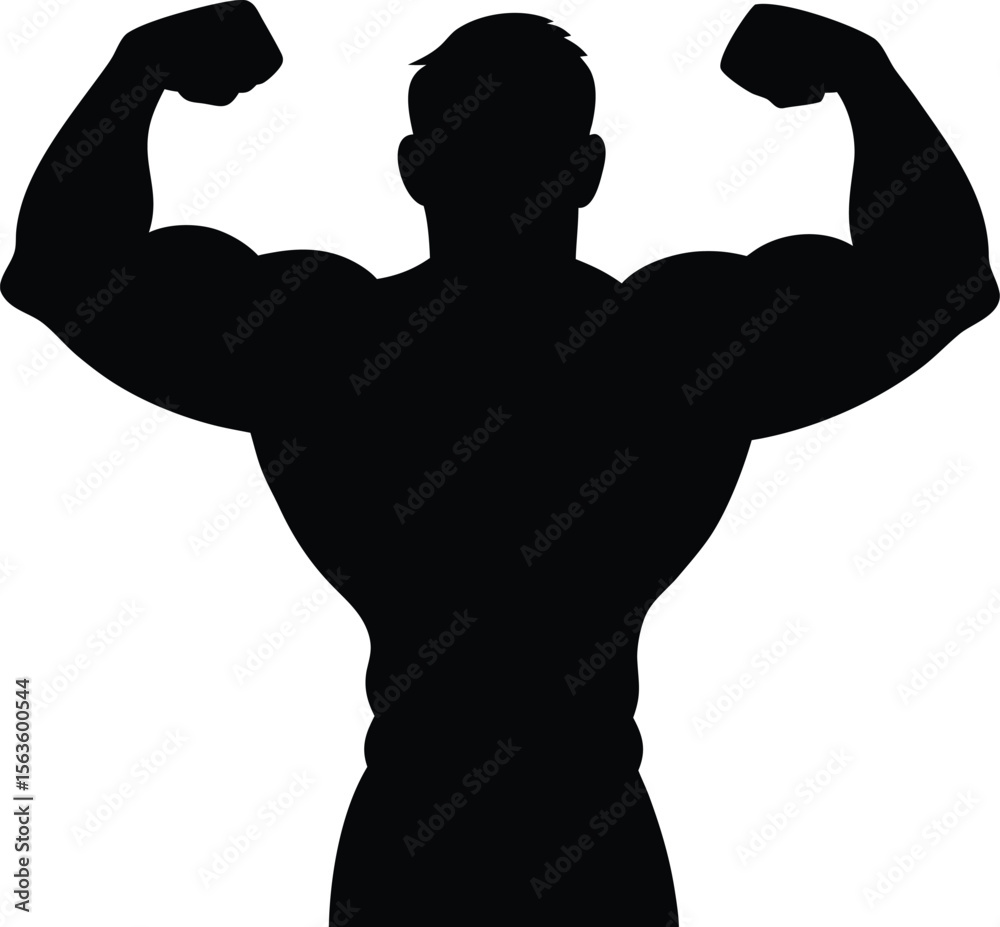 Fototapeta premium Silhouette of a muscular man showing strong body and muscles