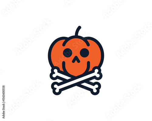 Halloween pumpkin skull and crossbones icon