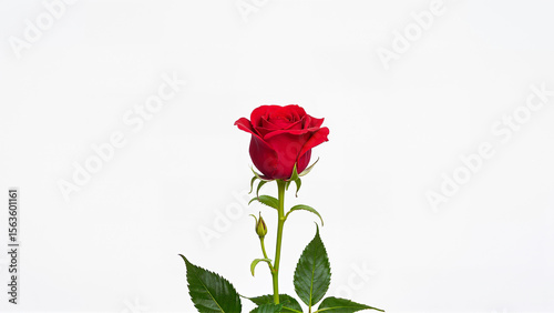 Wallpaper Mural A red rose flower with stem and leaves is isolated on a white background. Suitable for design, decoration, or botanical reference. Torontodigital.ca
