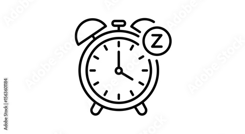 Alarm clock with sleep icon in black outline style