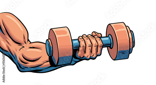 Strong arm lifting dumbbell vector illustration - fitness and gym design for posters and prints in classic comic style