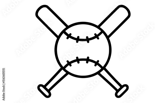 Vector Illustration of Baseball with Crossed Bats Icon