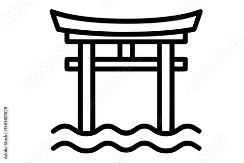 Vector Illustration of Torii Gate Over Water