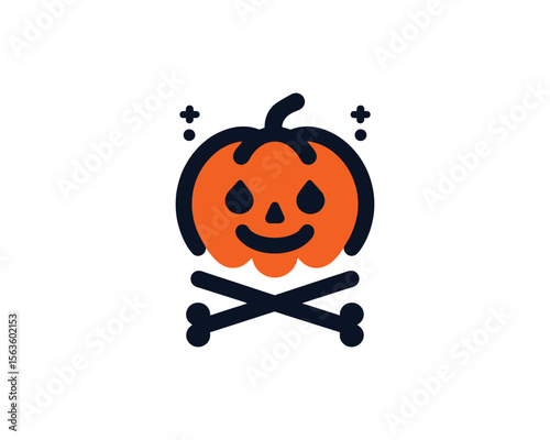 Cute halloween pumpkin icon with crossbones