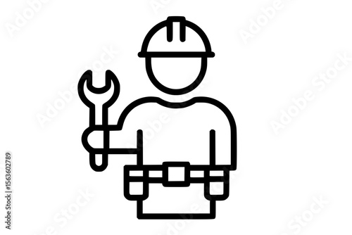 Vector Illustration of Construction Worker Holding Wrench in Hard Hat