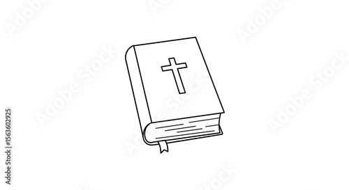 Bible with cross on cover vector illustration - simple line design for religious themes and educational materials